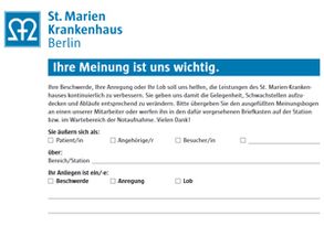 Vorschaubild für den Meinungsbogen des Beschwerdemanagements im Sankt Marien-Krankenhaus Berlin